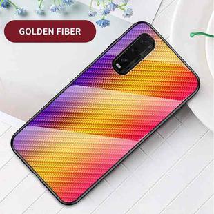 For OPPO Find X2 Gradient Carbon Fiber Texture TPU Border Tempered Glass Case(Gold Fiber)