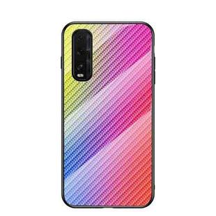 For OPPO Find X2 Gradient Carbon Fiber Texture TPU Border Tempered Glass Case(Colorful Fiber)