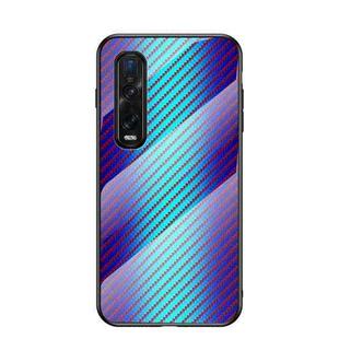 For OPPO Find X2 Pro Gradient Carbon Fiber Texture TPU Border Tempered Glass Case(Blue Fiber)