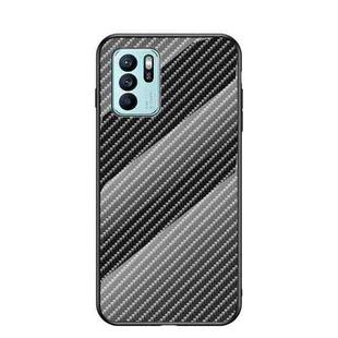 For OPPO Reno6 Z Gradient Carbon Fiber Texture TPU Border Tempered Glass Case(Black Fiber)