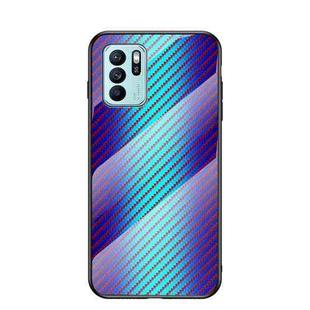 For OPPO Reno6 Z Gradient Carbon Fiber Texture TPU Border Tempered Glass Case(Blue Fiber)