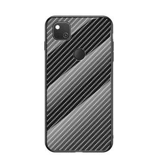 For Google Pixel 4a Gradient Carbon Fiber Texture TPU Border Tempered Glass Case(Black Fiber)