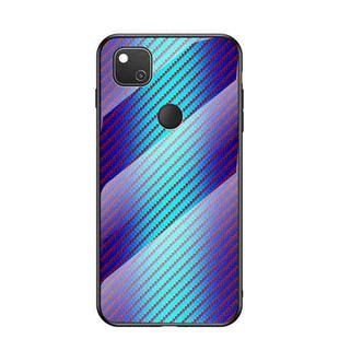 For Google Pixel 4a Gradient Carbon Fiber Texture TPU Border Tempered Glass Case(Blue Fiber)