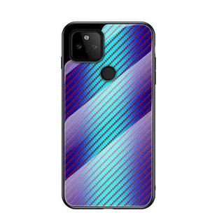 For Google Pixel 5a 5G Gradient Carbon Fiber Texture TPU Border Tempered Glass Case(Blue Fiber)