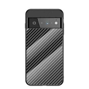 For Google Pixel 6 Pro Gradient Carbon Fiber Texture TPU Border Tempered Glass Case(Black Fiber)