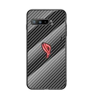 For Asus ROG Phone 3 Gradient Carbon Fiber Texture TPU Border Tempered Glass Case(Black Fiber)