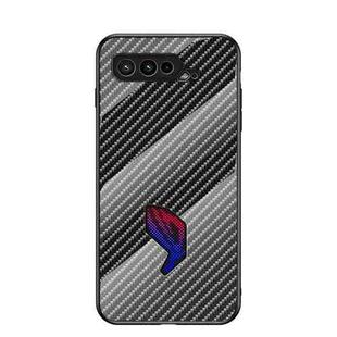 For Asus ROG Phone 5 Gradient Carbon Fiber Texture TPU Border Tempered Glass Case(Black Fiber)