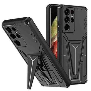 For Samsung Galaxy S21 Ultra 5G Super V Armor PC + TPU Shockproof Case with Invisible Holder(Black)