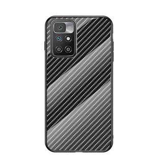 For Xiaomi Redmi 10 Gradient Carbon Fiber Texture TPU Border Tempered Glass Case(Black Fiber)