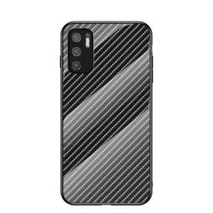 For Xiaomi Redmi Note 10 5G Gradient Carbon Fiber Texture TPU Border Tempered Glass Case(Black Fiber)