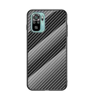 For Xiaomi Redmi Note 10 Gradient Carbon Fiber Texture TPU Border Tempered Glass Case(Black Fiber)