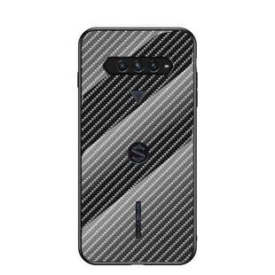 For Xiaomi Black Shark 4 / 4 Pro Gradient Carbon Fiber Texture TPU Border Tempered Glass Case(Black Fiber)