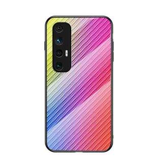 For Xiaomi Mi 10S Gradient Carbon Fiber Texture TPU Border Tempered Glass Case(Colorful Fiber)