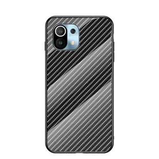 For Xiaomi Mi 11 Gradient Carbon Fiber Texture TPU Border Tempered Glass Case(Black Fiber)