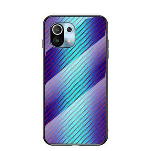 For Xiaomi Mi 11 Lite 5G Gradient Carbon Fiber Texture TPU Border Tempered Glass Case(Blue Fiber)