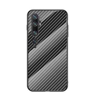 For Xiaomi Mi CC9 Pro Gradient Carbon Fiber Texture TPU Border Tempered Glass Case(Black Fiber)