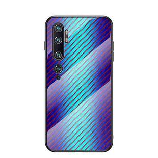 For Xiaomi Mi CC9 Pro Gradient Carbon Fiber Texture TPU Border Tempered Glass Case(Blue Fiber)