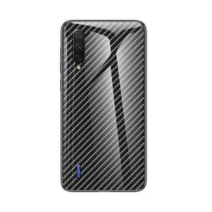 For Xiaomi Mi CC9 / Mi 9 Lite Gradient Carbon Fiber Texture TPU Border Tempered Glass Case(Black Fiber)