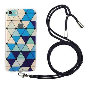 For iPhone SE 2022 / SE 2020 / 8 / 7 Hollow Diamond-shaped Squares Pattern TPU Precise Hole Phone Protective Case with Lanyard(Blue)