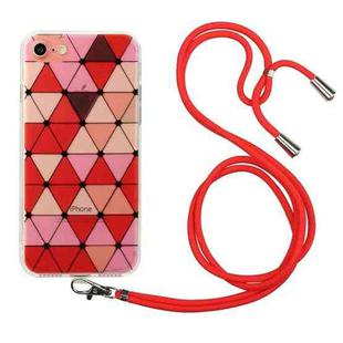 For iPhone SE 2022 / SE 2020 / 8 / 7 Hollow Diamond-shaped Squares Pattern TPU Precise Hole Phone Protective Case with Lanyard(Red)