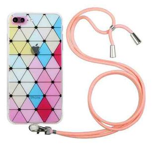 Hollow Diamond-shaped Squares Pattern TPU Precise Hole Phone Protective Case with Lanyard For iPhone 8 Plus / 7 Plus(Pink)
