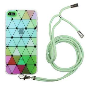 Hollow Diamond-shaped Squares Pattern TPU Precise Hole Phone Protective Case with Lanyard For iPhone 8 Plus / 7 Plus(Green)