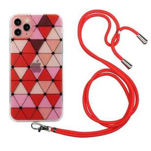 For iPhone 11 Pro Hollow Diamond-shaped Squares Pattern TPU Precise Hole Phone Protective Case with Lanyard (Red)