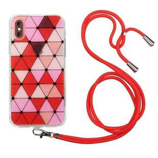 For iPhone X / XS Hollow Diamond-shaped Squares Pattern TPU Precise Hole Phone Protective Case with Lanyard(Red)