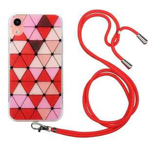 For iPhone XR Hollow Diamond-shaped Squares Pattern TPU Precise Hole Phone Protective Case with Lanyard(Red)
