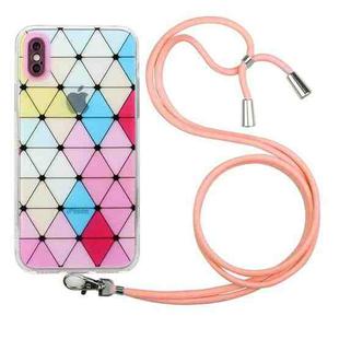 For iPhone XS Max Hollow Diamond-shaped Squares Pattern TPU Precise Hole Phone Protective Case with Lanyard(Pink)