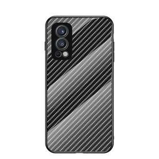 For OnePlus Nord 2 5G Gradient Carbon Fiber Texture TPU Border Tempered Glass Case(Black Fiber)