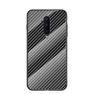 For OnePlus 7T Pro Gradient Carbon Fiber Texture TPU Border Tempered Glass Case(Black Fiber)