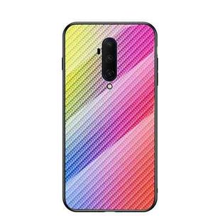 For OnePlus 7T Pro Gradient Carbon Fiber Texture TPU Border Tempered Glass Case(Colorful Fiber)