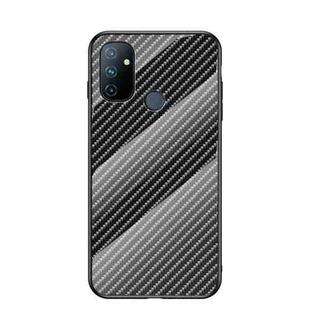 For OnePlus N100 5G Gradient Carbon Fiber Texture TPU Border Tempered Glass Case(Black Fiber)