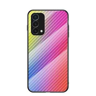For OnePlus Nord N200 5G Gradient Carbon Fiber Texture TPU Border Tempered Glass Case(Colorful Fiber)