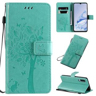For Xiaomi Mi 9 Pro Tree & Cat Pattern Pressed Printing Horizontal Flip PU Leather Case with Holder & Card Slots & Wallet & Lanyard(Green)