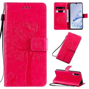 For Xiaomi Mi 9 Pro Tree & Cat Pattern Pressed Printing Horizontal Flip PU Leather Case with Holder & Card Slots & Wallet & Lanyard(Rose)