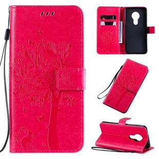 For Nokia 7.2 Tree & Cat Pattern Pressed Printing Horizontal Flip PU Leather Case with Holder & Card Slots & Wallet & Lanyard(Rose)