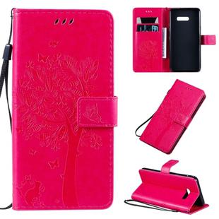 For LG G8X Tree & Cat Pattern Pressed Printing Horizontal Flip PU Leather Case with Holder & Card Slots & Wallet & Lanyard(Rose)