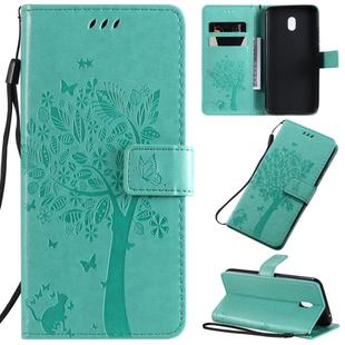 For Xiaomi Redmi 8A Tree & Cat Pattern Pressed Printing Horizontal Flip PU Leather Case with Holder & Card Slots & Wallet & Lanyard(Green)
