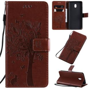 For Xiaomi Redmi 8A Tree & Cat Pattern Pressed Printing Horizontal Flip PU Leather Case with Holder & Card Slots & Wallet & Lanyard(Coffee)