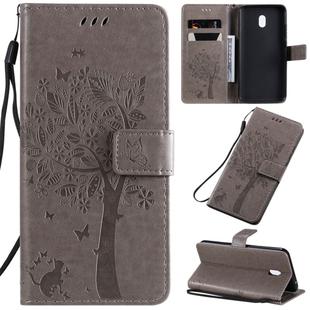 For Xiaomi Redmi 8A Tree & Cat Pattern Pressed Printing Horizontal Flip PU Leather Case with Holder & Card Slots & Wallet & Lanyard(Gray)