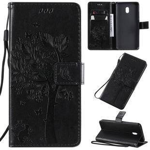 For Xiaomi Redmi 8A Tree & Cat Pattern Pressed Printing Horizontal Flip PU Leather Case with Holder & Card Slots & Wallet & Lanyard(Black)
