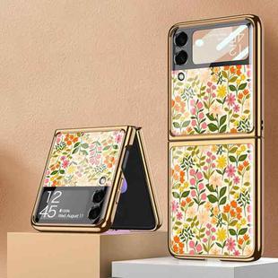 For Samsung Galaxy Z Flip3 5G GKK Floral Pattern Electroplating Painted Glass Case(Floral 02)
