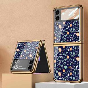 For Samsung Galaxy Z Flip3 5G GKK Floral Pattern Electroplating Painted Glass Case(Floral 03)