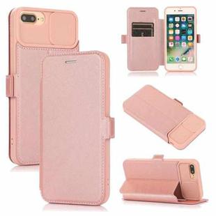 Push Window Double Buckle PU + Silicone Horizontal Flip Leather Case with Holder & Card Slot For iPhone 8 Plus & 7 Plus(Rose Gold)