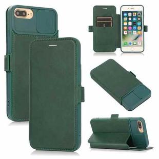 Push Window Double Buckle PU + Silicone Horizontal Flip Leather Case with Holder & Card Slot For iPhone 8 Plus & 7 Plus(Green)