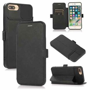 Push Window Double Buckle PU + Silicone Horizontal Flip Leather Case with Holder & Card Slot For iPhone 8 Plus & 7 Plus(Black)