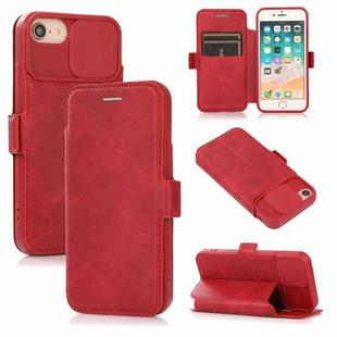 For iPhone SE 2022 / SE 2020 / 8 / 7 Push Window Double Buckle PU + Silicone Horizontal Flip Leather Case with Holder & Card Slot(Red)