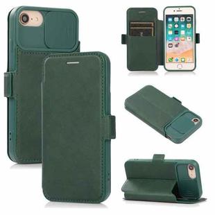 For iPhone SE 2022 / SE 2020 / 8 / 7 Push Window Double Buckle PU + Silicone Horizontal Flip Leather Case with Holder & Card Slot(Green)